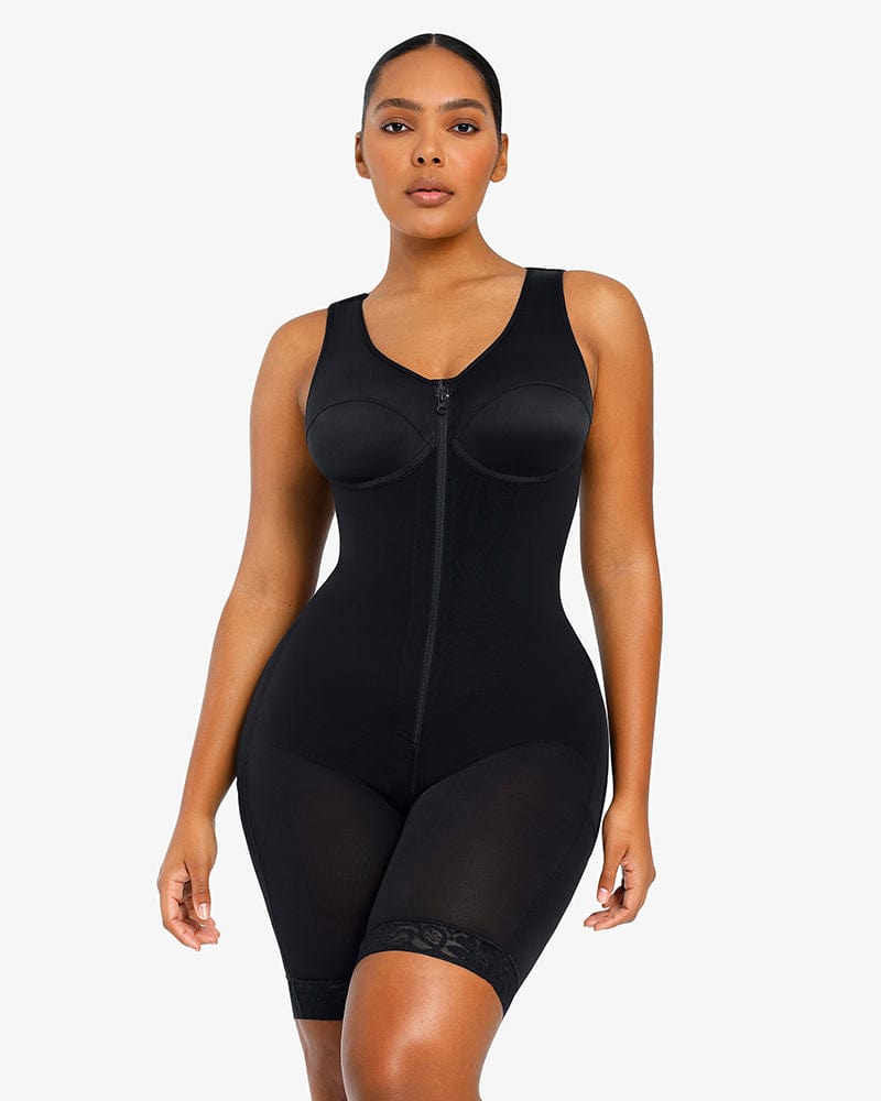 Black Detachable Straps Full Body Shaper Hourglass Body Builder Fajas Side  Zipper Body Shaper Butt Lifting Enhancer size L Color Beige