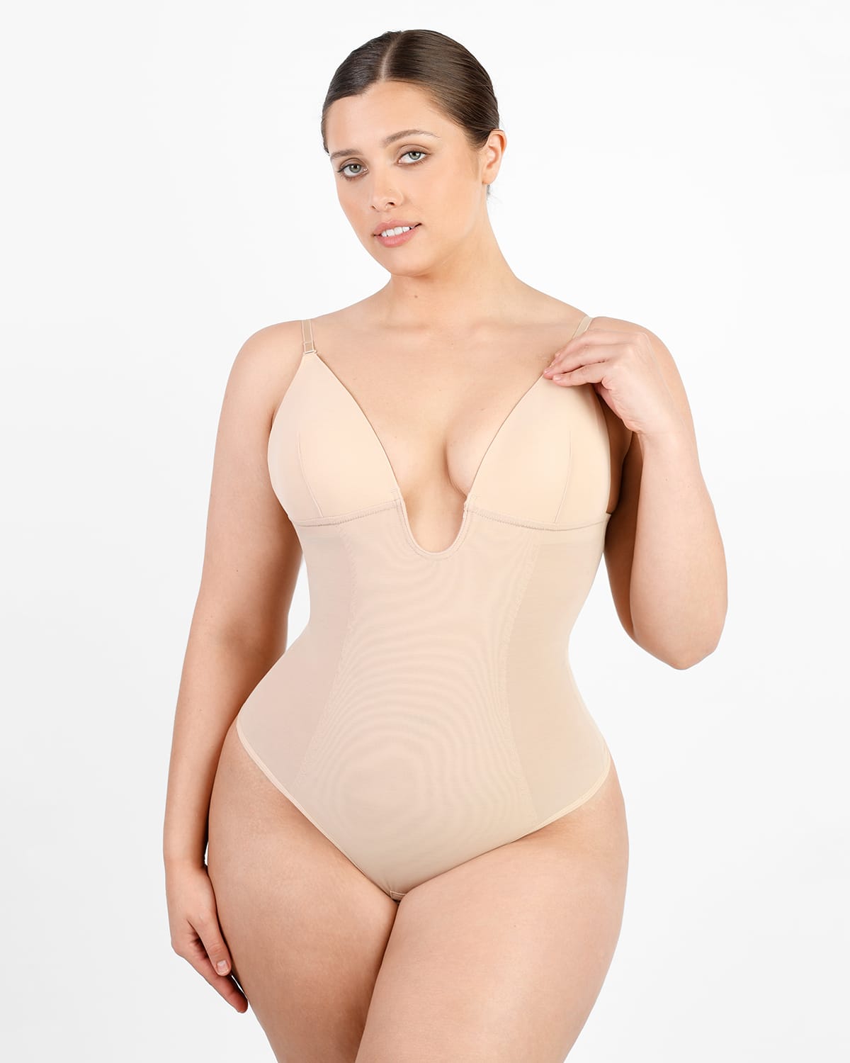 1pc Women'S Seamless Backless Tummy Control Bodysuit With Thong, Shapewear