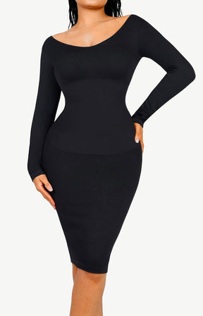 Seamless V-Neck Long Sleeve Shaping Dress