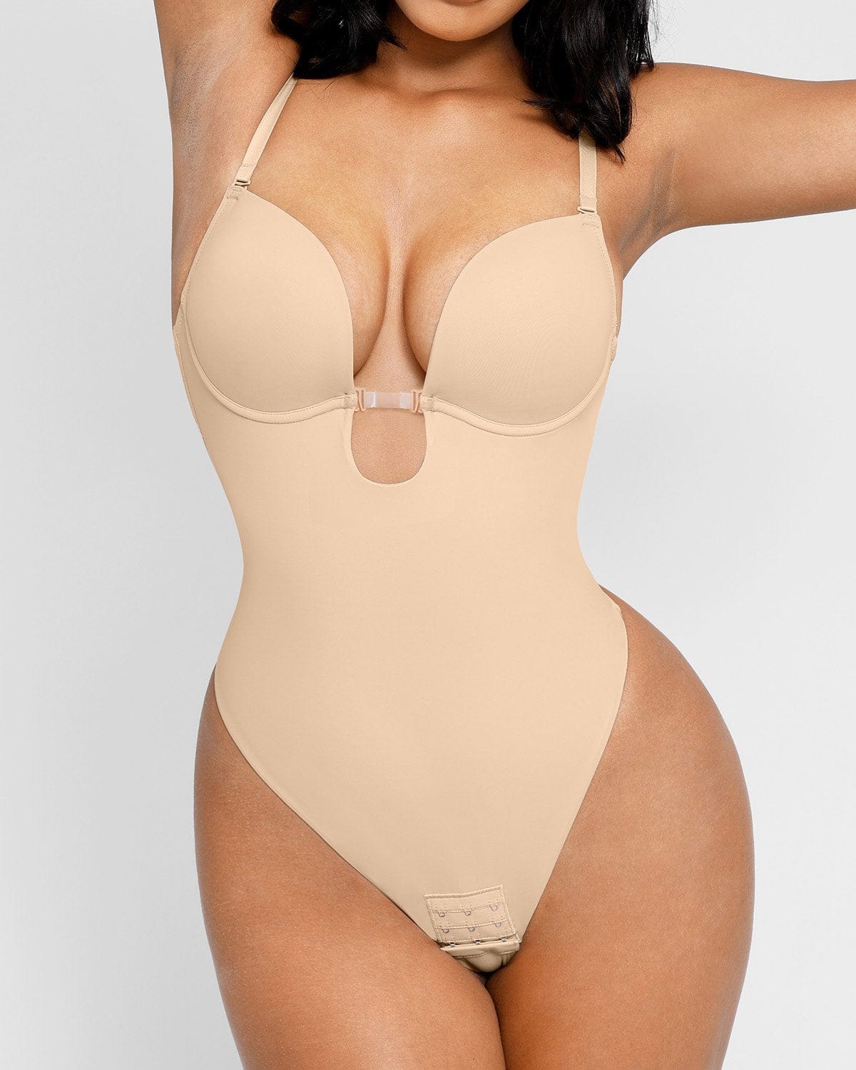 Women's Backless Bodysuits U Plunge Seamless Thong Full Bodysuit Low Back  Thong Shapewear for Wedding Party Daily (Color : Khaki, Size : L) :  : Clothing, Shoes & Accessories