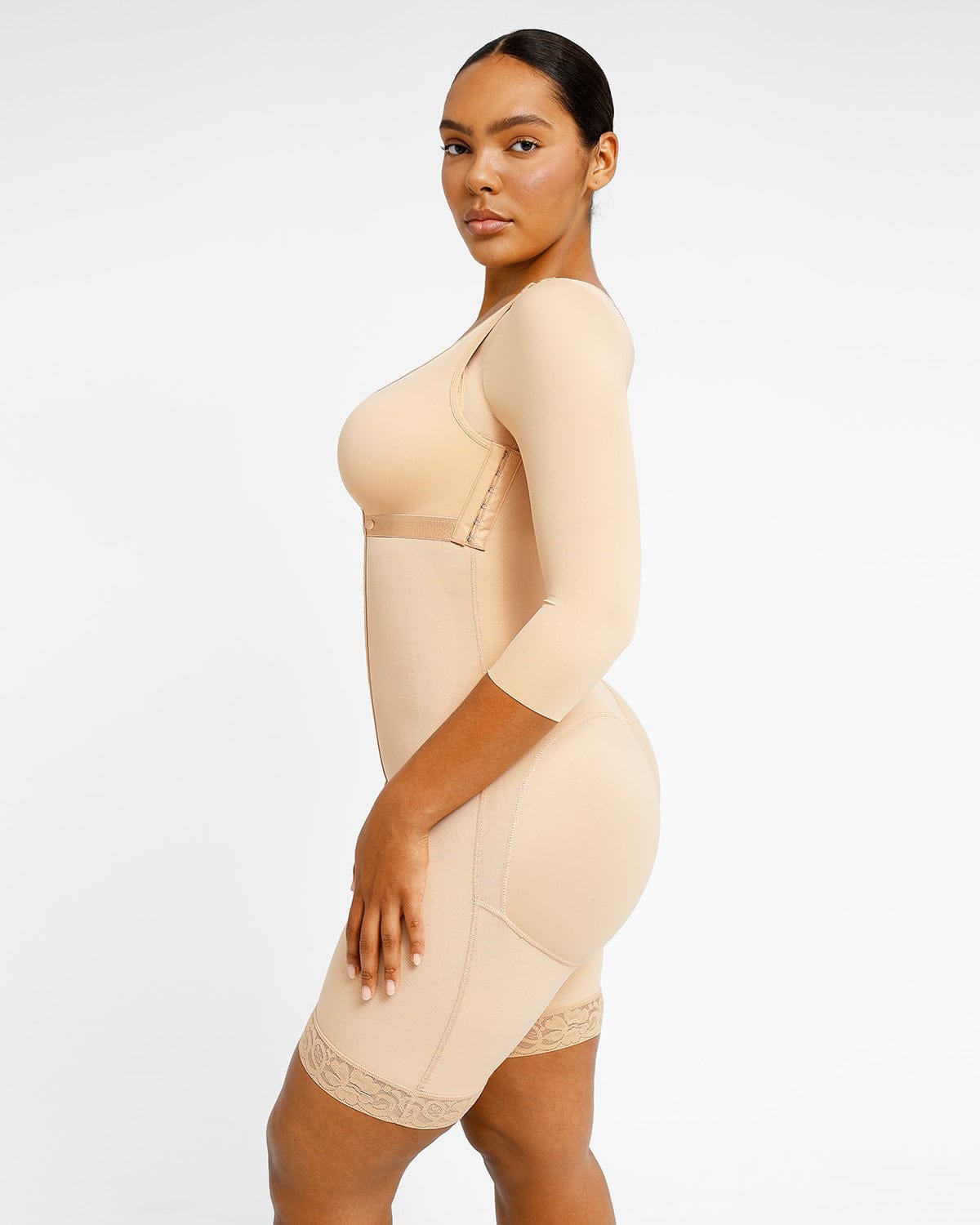Trying On The AirSlim® Firm Tummy Compression Bodysuit Shaper With But