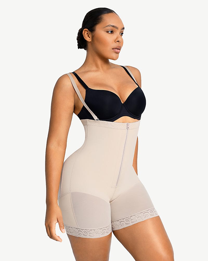 Herrnalise Firm Tummy Compression Bodysuit Shaper with Butt Lifter Women  Plus Full Body Suit U-Neck Vest Zipper Surgeries Lace Stitching Garment  Shapewear Beige 