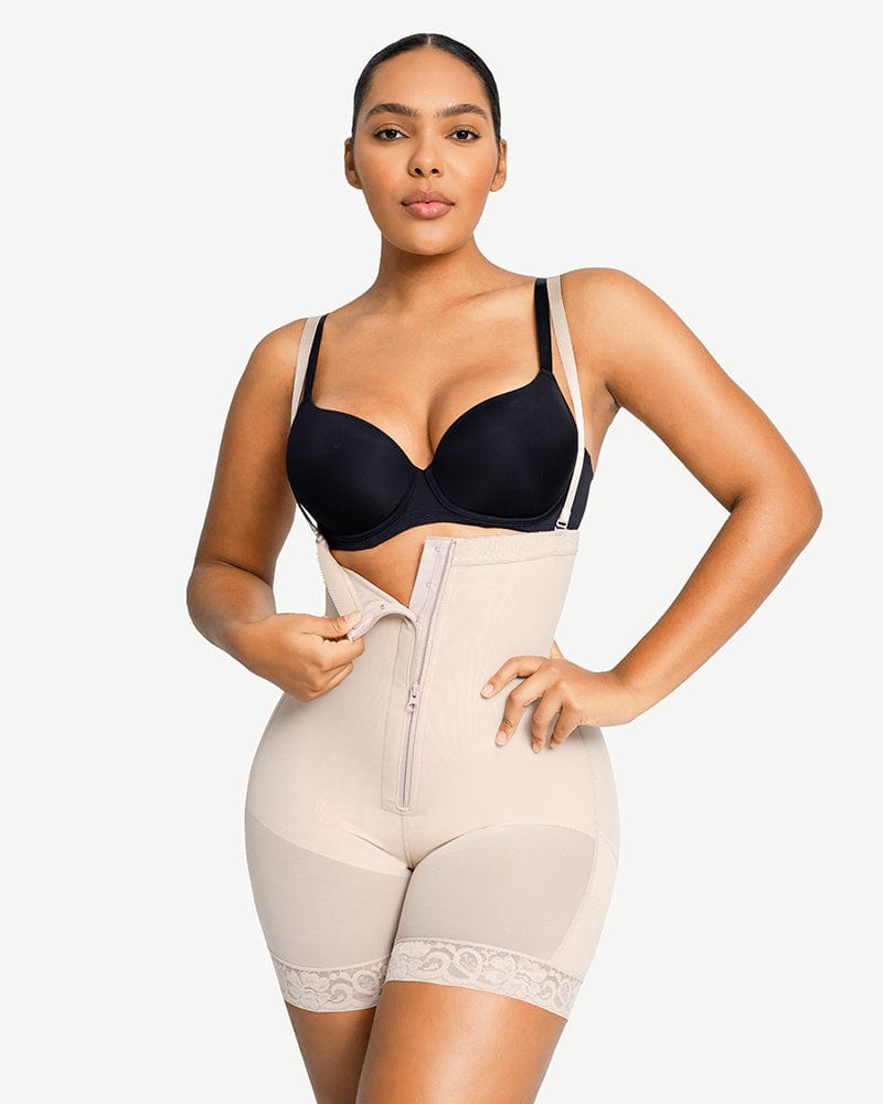 Herrnalise Firm Tummy Compression Bodysuit Shaper with Butt Lifter Women  Plus Full Body Suit U-Neck Vest Zipper Surgeries Lace Stitching Garment  Shapewear Beige 
