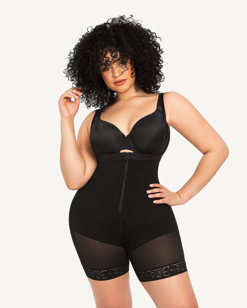 Shapellx Women's Zip and Hooks Firm Compression Smooth Slimming Silhouette  Shapewear BLACK XL 