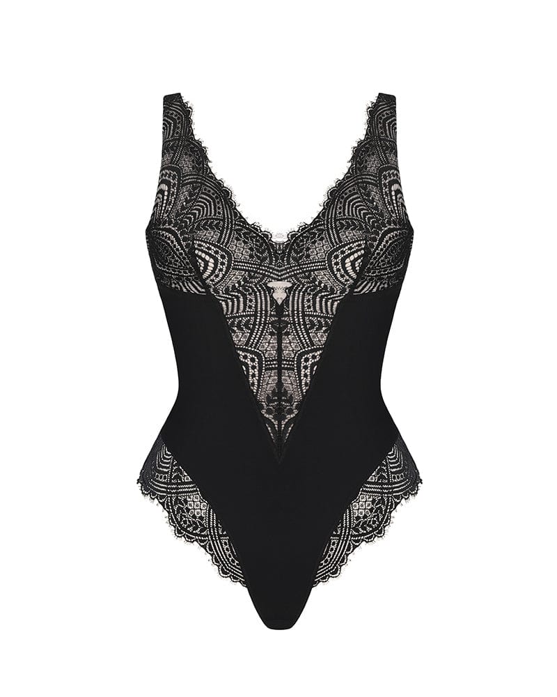 LACE BODYSUIT WITH BOW - White