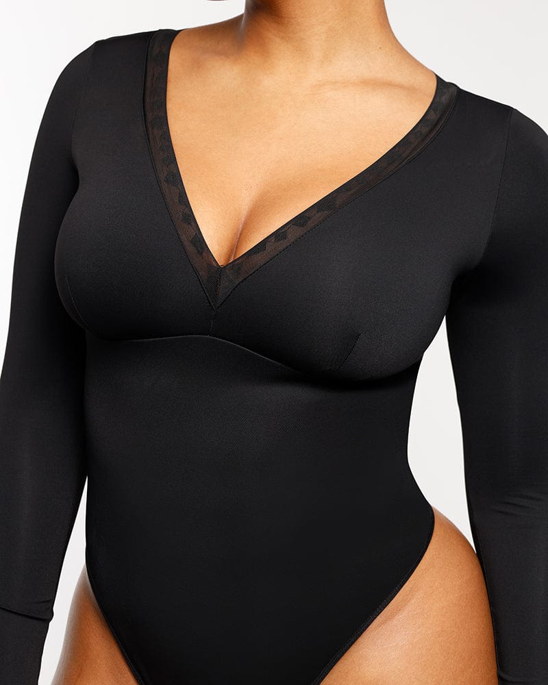 Black Lace V Neck Bodysuit – AX Paris