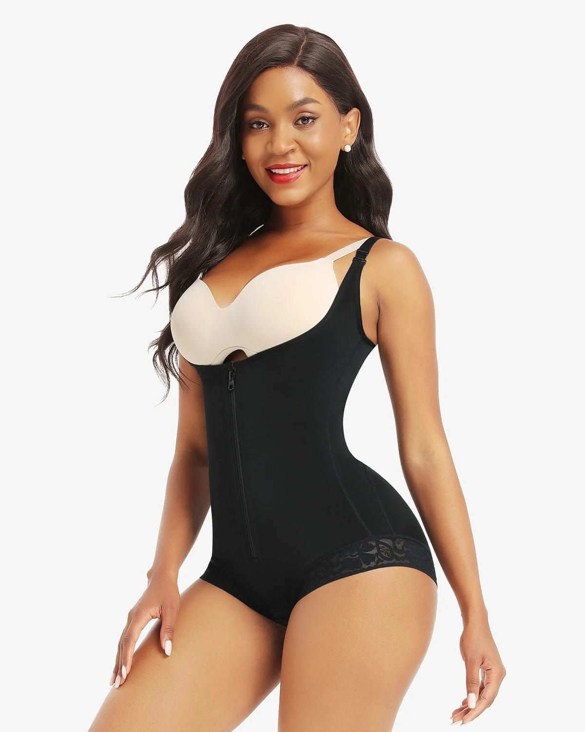 Zipper Front One Piece Swimsuit in Super Thin Skinz Black