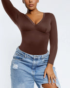 AirSlim® Lace Trim Deep V-Neck Bodysuit