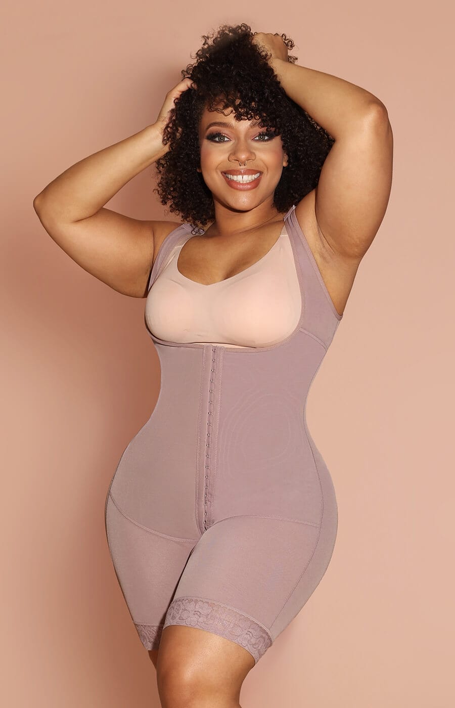 High Compression Wide straps Mid-Thigh Body Suit Slimming Shaper - -Nude-S