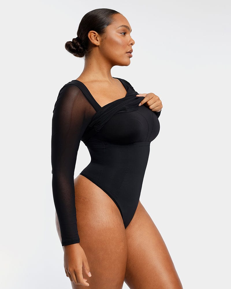 SHAPELLX Women's AirSlim Body Contour V-Neck Thong Bodysuit CL5 Black  Medium NWT