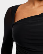 Built-In Shapewear 2-In-1 Slanted V-Neck Mesh Top