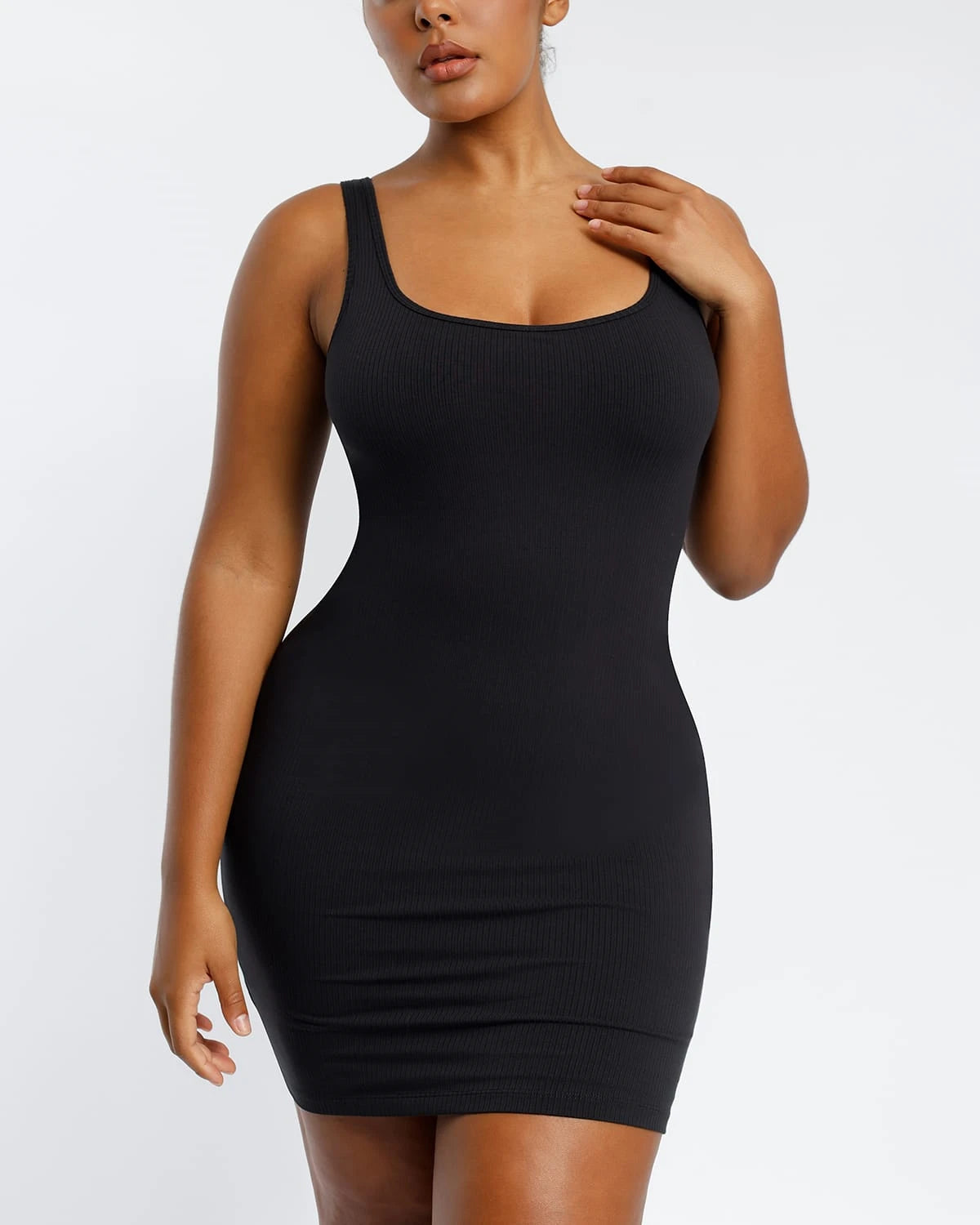 Cozy Ribbed Low-Back Shaping Dress