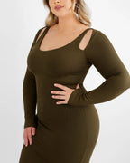 Cozy Ribbed Shoulder Cut-Out Shaping Dress