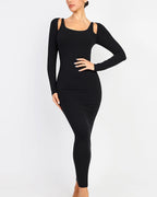 Cozy Ribbed Shoulder Cut-Out Shaping Dress