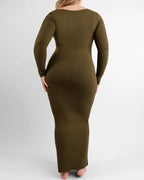 Cozy Ribbed Shoulder Cut-Out Shaping Dress