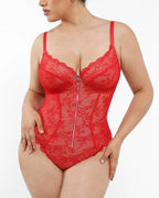 Lace Glamour Flawless Zip Front Thong Bodysuit