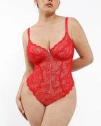 Lace Glamour Flawless Zip Front Thong Bodysuit