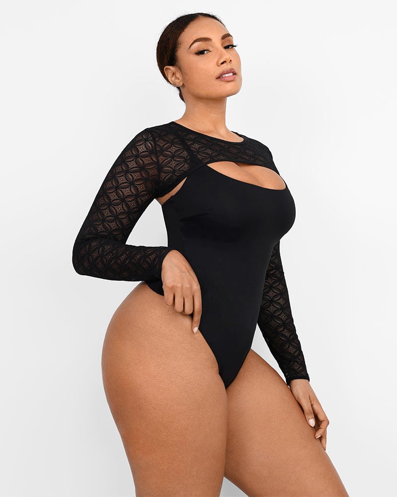 SHAPELLX Lace Glamour Geometric Sculpting Bodysuit Tummy Control