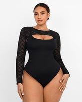 SHAPELLX Lace Glamour Geometric Sculpting Bodysuit Tummy Control