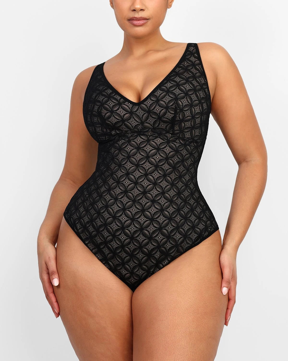 Lace Glamour Geometric Sculpting Bodysuit