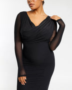 Mesh Draped V-Neck Shaping Dress