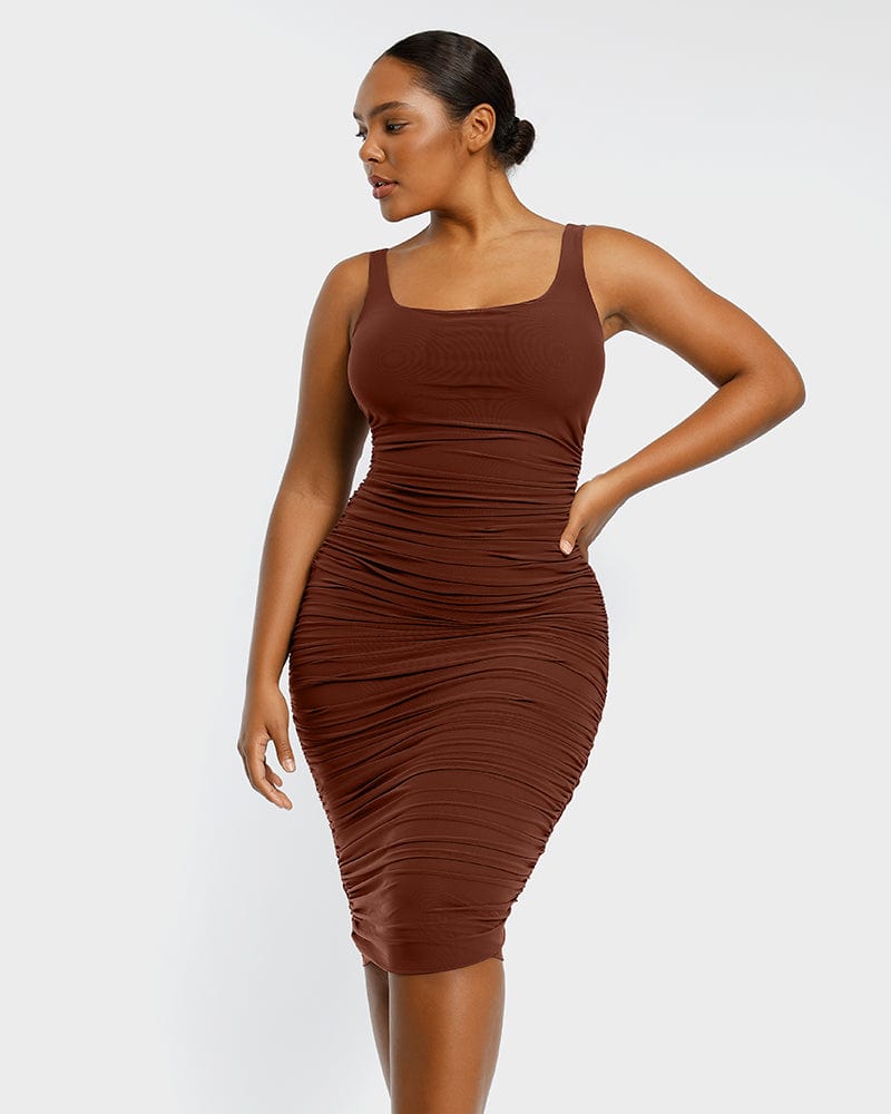 Express Bodycon Twist Front Midi Skirt With Built-In Shapewear Brown  Women's XL