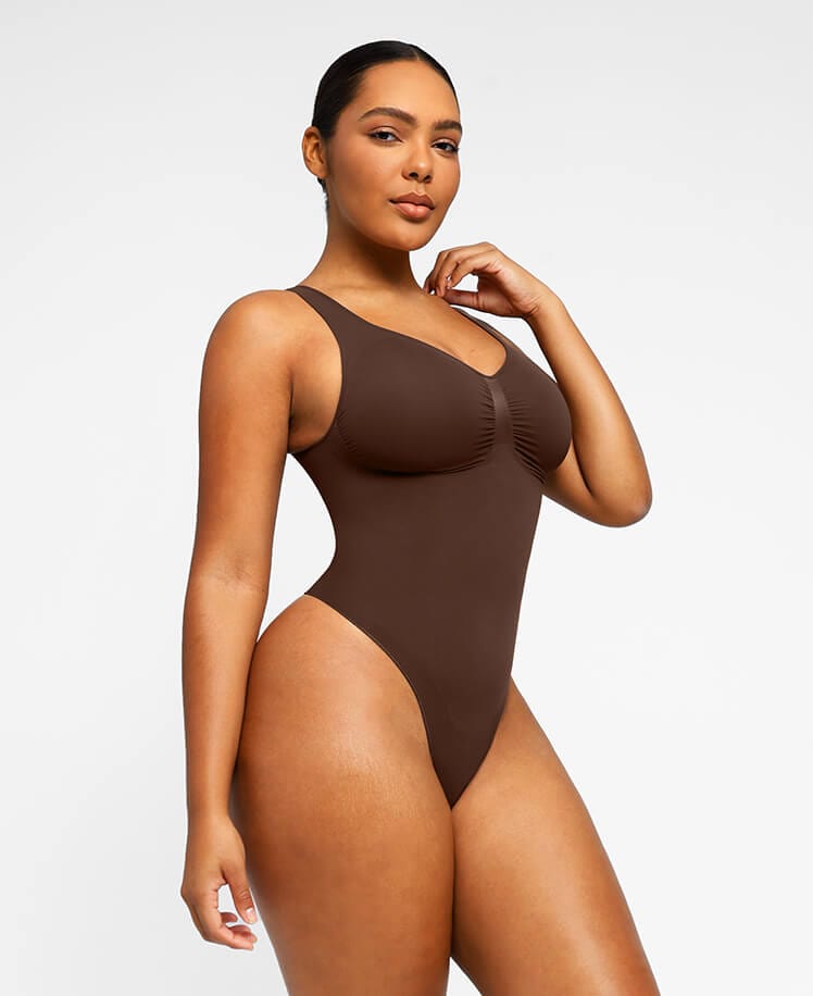 Express Bodycon Velvet Off The Shoulder Asymmetrical Wrap Thong Bodysuit  Brown Women's XL