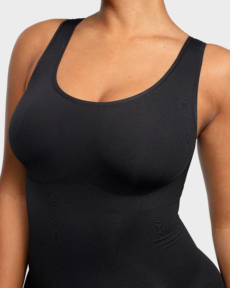 SHAPELLX Shapewear Bodysuit for Women Tummy Control Low Back Mid Thigh Butt  Lifting Tank Top Seamless Body Shaper, Black, XS/S : : Fashion