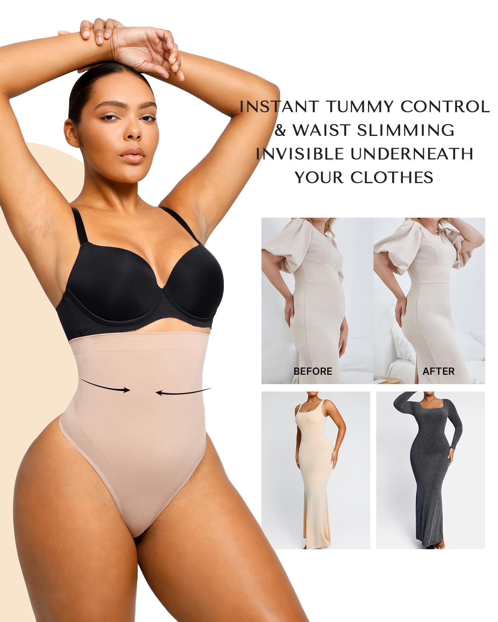 Super Soft Lace Detail Tummy Control Ultra Light Support Shapewear Thong