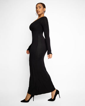 Womens Solid Color Body Shaping Maxi Dress With Built In Shaper Elegant  Long Sleeved Bodycon Maxi Dress Casual Style #230824 From Buyocean01, $50.2
