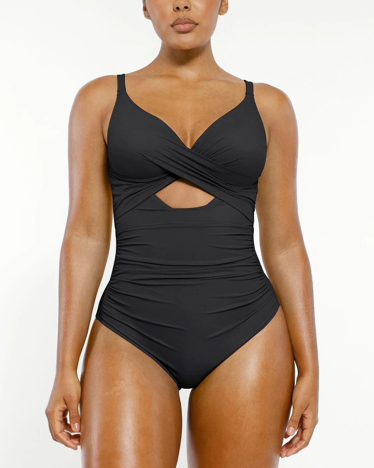 Smart Sculpt Ribbed Cutout-Front Shaping Swimsuit